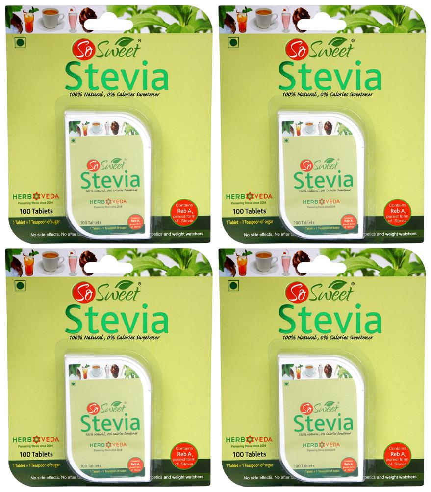 

So Sweet Stevia Natural Sweetener Sugarfree 100 Tablets (Pack of 4)