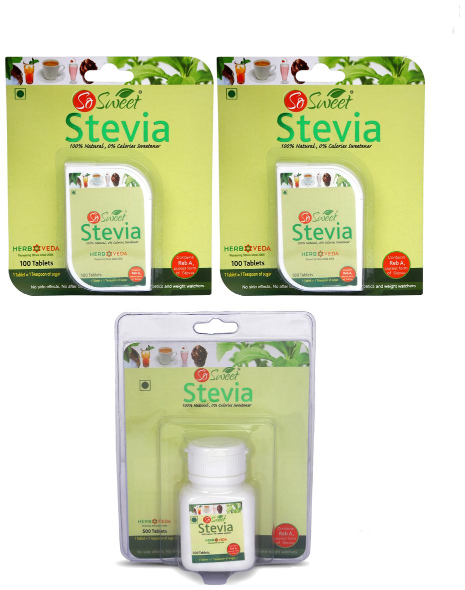 

So Sweet Stevia Natural Sweetener Sugarfree Pack of 3 700 Tablets (500 tab x 1 100 tab x 2)