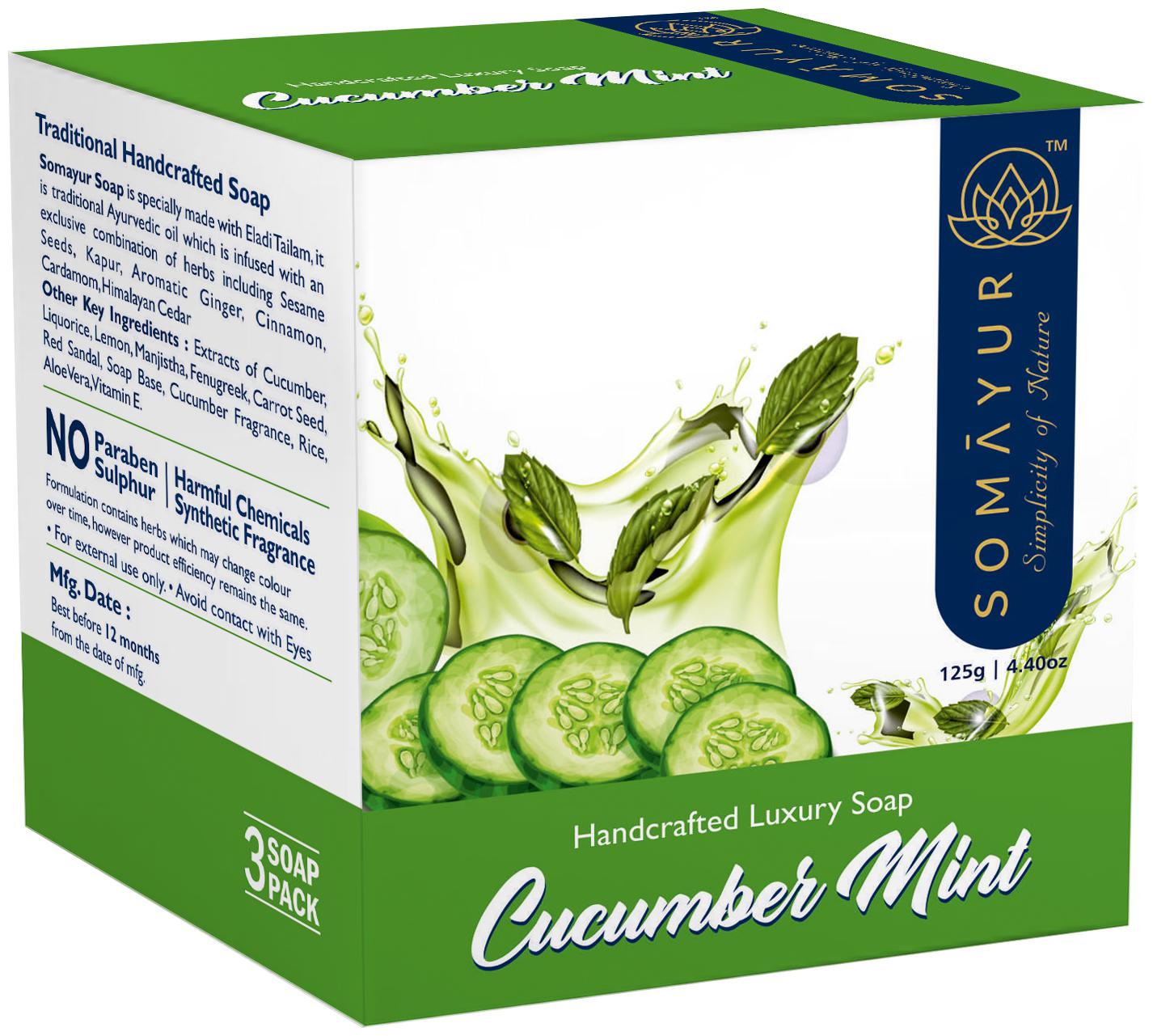 

Somayur Cucumber Mint Soap for Clear Skin (3 x 125 g) Pack of 3