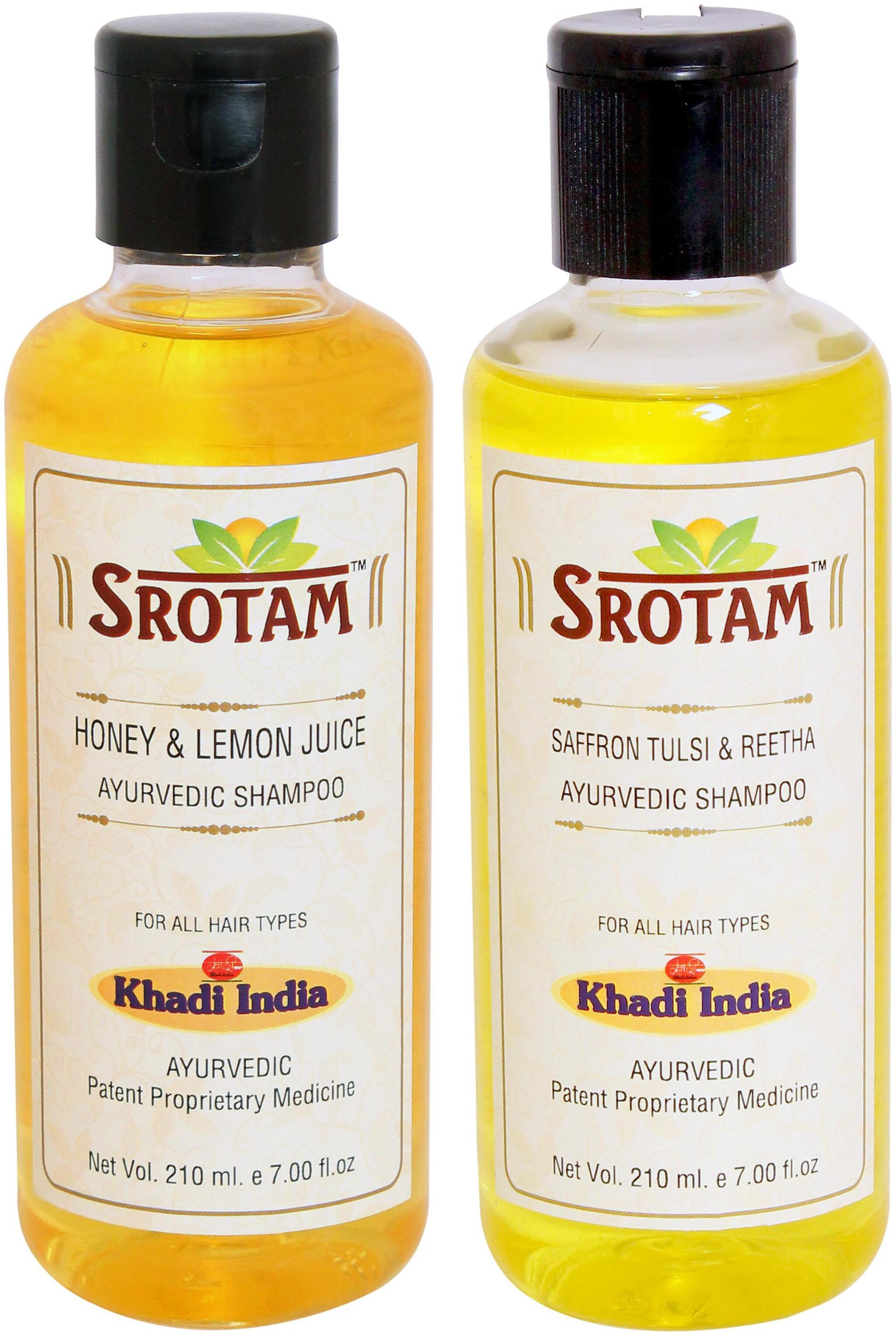 

SROTAM Honey Lemon Juice Shampoo AND Saffron Tulsi Reetha Shampoo- ( Set of 2 Bottle Each 210 ml)