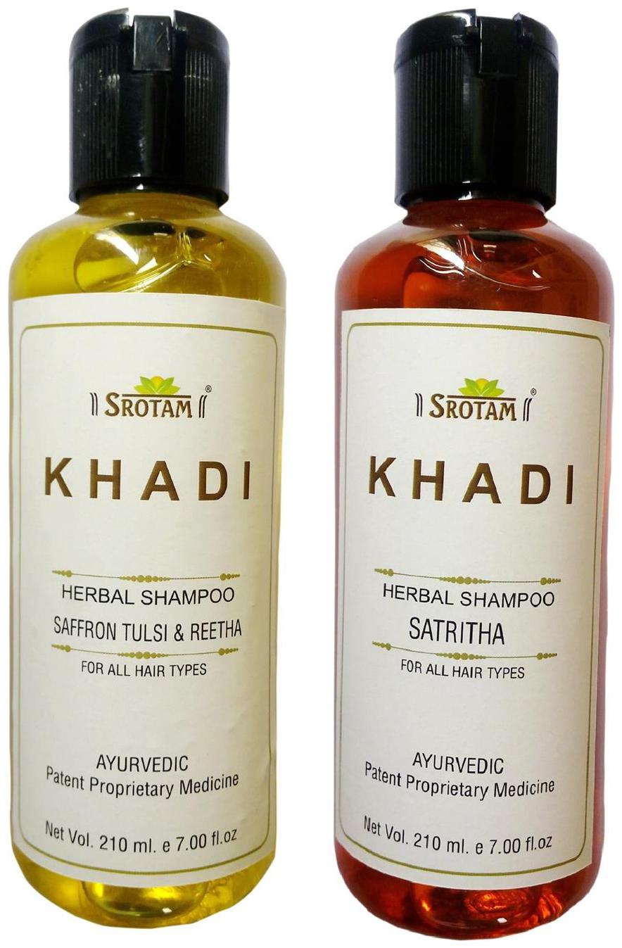 

Srotam Khadi Herbal Saffron Tulsi Reetha And Satritha Shampoo 210 ml( Pack Of 2 )