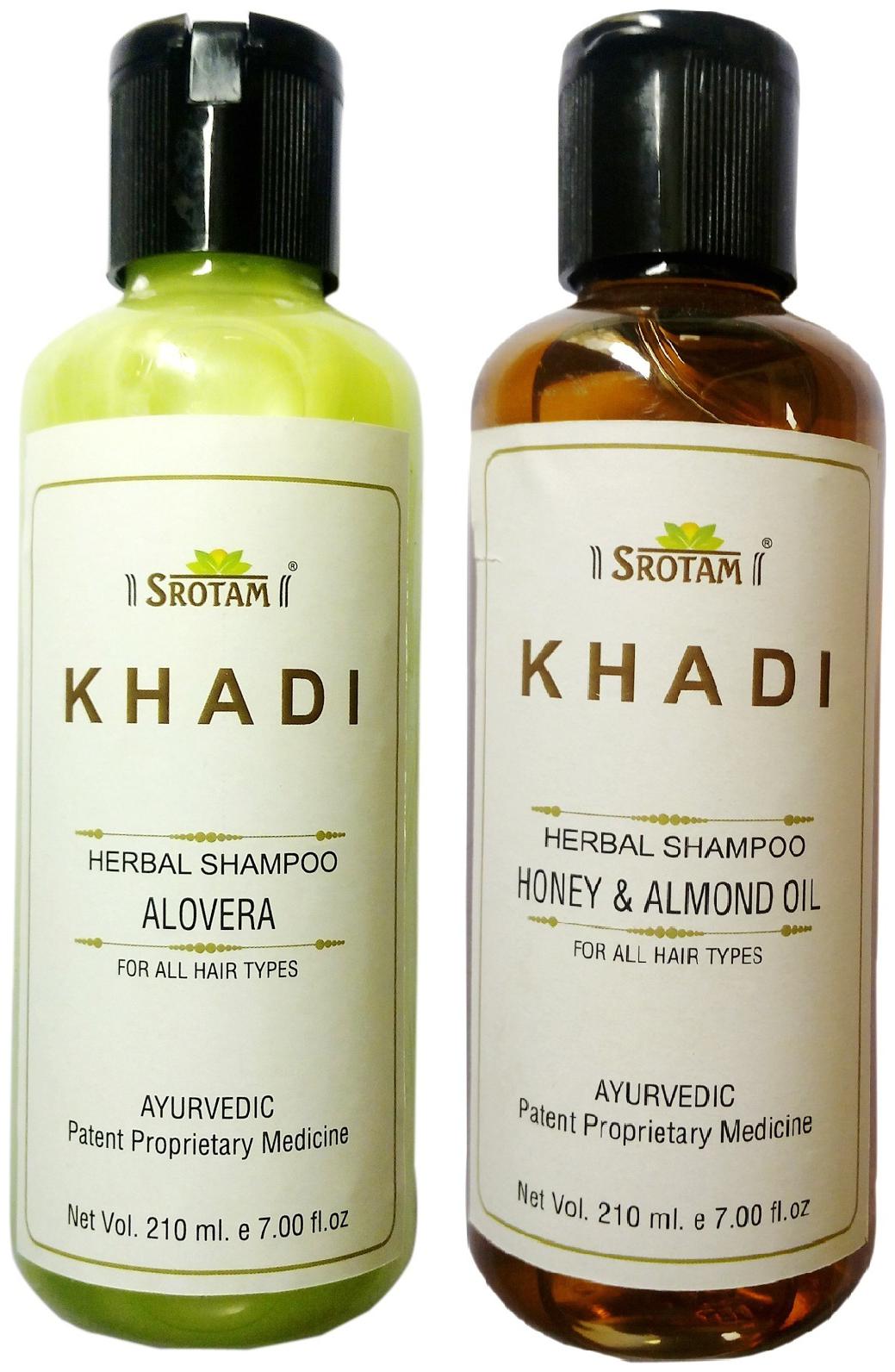 

Srotam Khadi Herbal Aloevera and Honey Almond oil Shampoo 210 ml( Pack of 2)