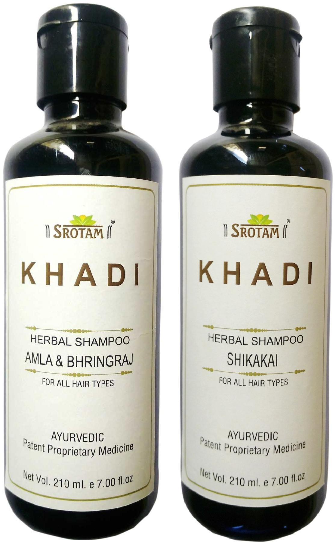 

Srotam KHADI HERBAL AmlA BHRINGRAJ AND SHIKAKAI SHAMPOO 210 ml( Pack of 2)