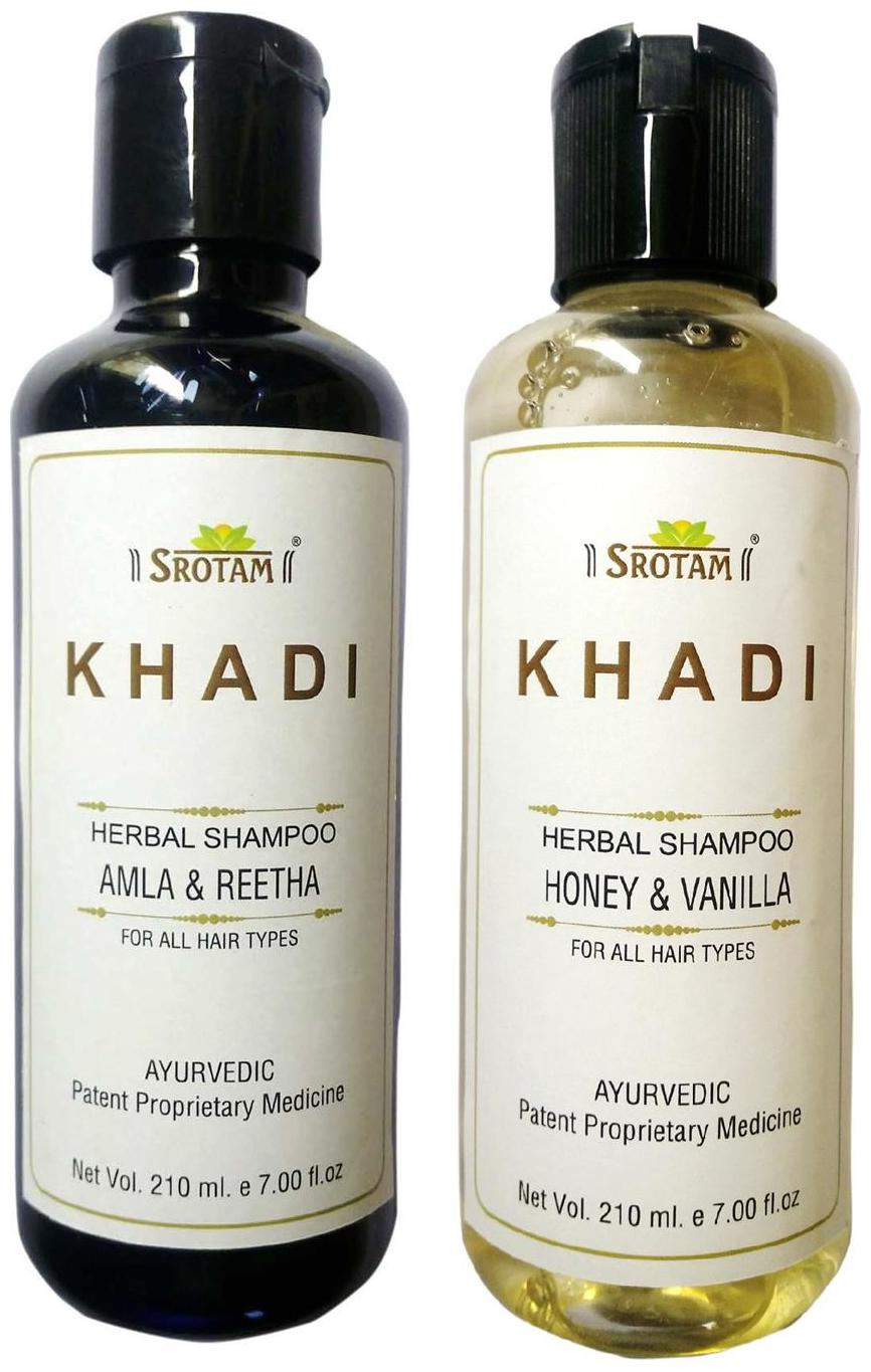 

Srotam Khadi Herbal Amla Reetha And Honey Vanilla Shampoo 210 ml (Pack Of 2)