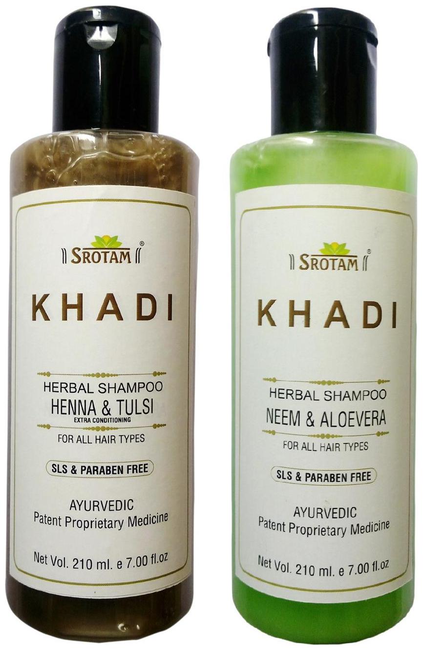 

Srotam Khadi Herbal Henna Tulsi And Neem Alovera Sls Paraben Free Shampoo 210 ml( Set Of 2 Bottles )