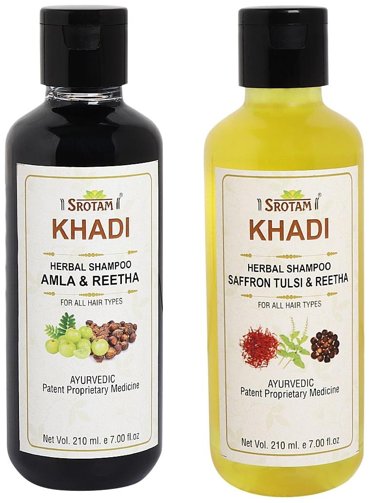 

Srotam Khadi Amla Reetha and Saffron Tulsi Reetha Shampoo 210ml (Pack of 2)