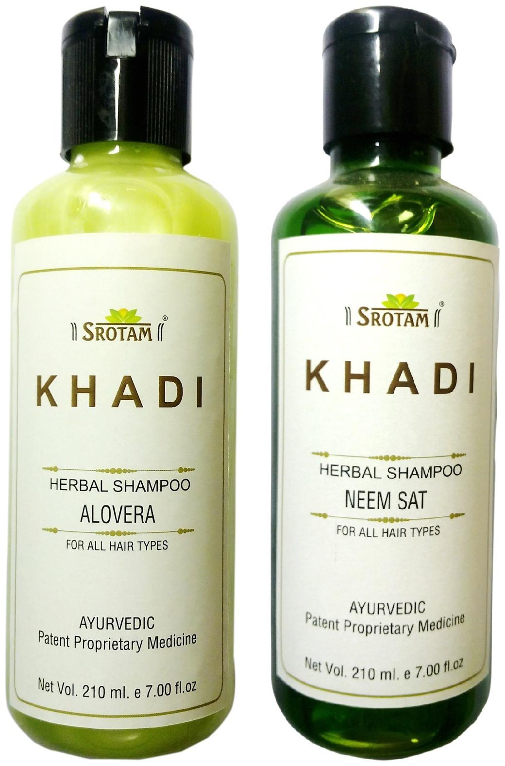 

Srotam Khadi Herbal Aloevera and Neem Sat Shampoo 210 ml( Set Of 2 Bottles)