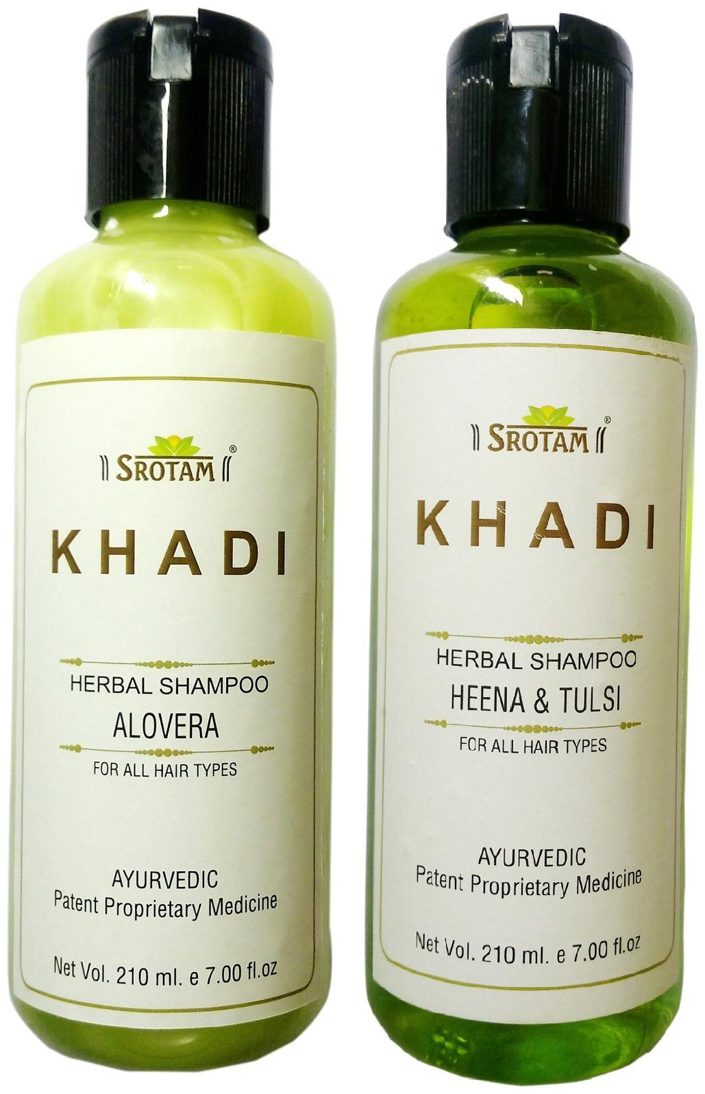 

Srotam Khadi Herbal Aloevera and Henna Tulsi Shampoo 210 ml( Set Of 2 Bottles)