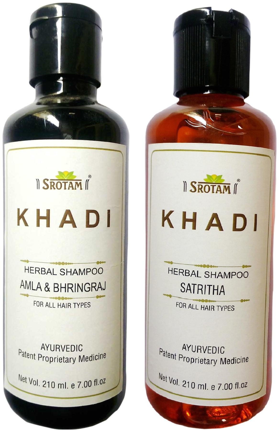 

Srotam Khadi Herbal A mla Bhringraj and Satritha Shampoo 210 ml( Set Of 2 Bottles)