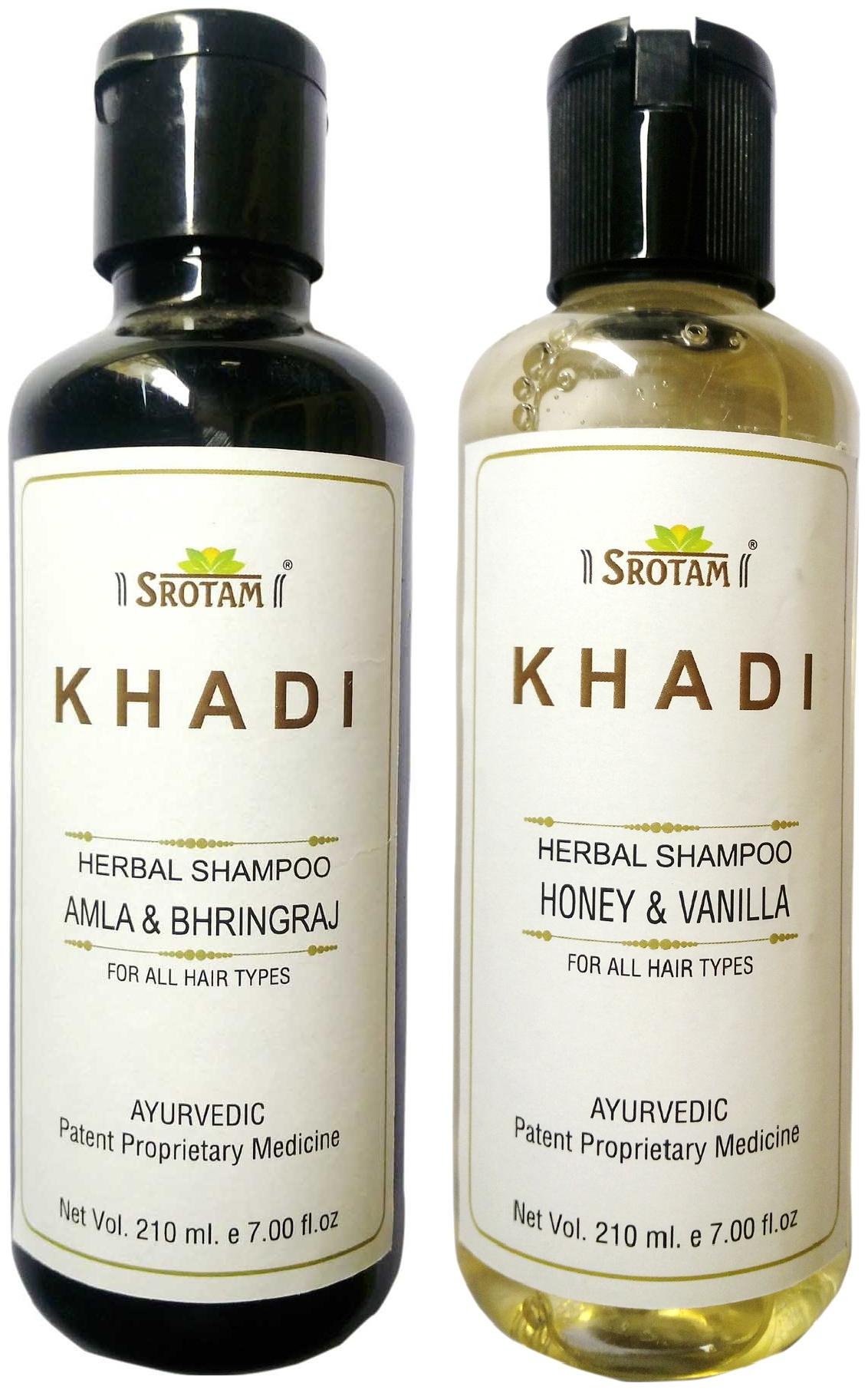 

Srotam KHADI HERBAL AMLA BHRINGRAJ AND HONEY VANILLA SHAMPOO 210 ml(Pack of 2)