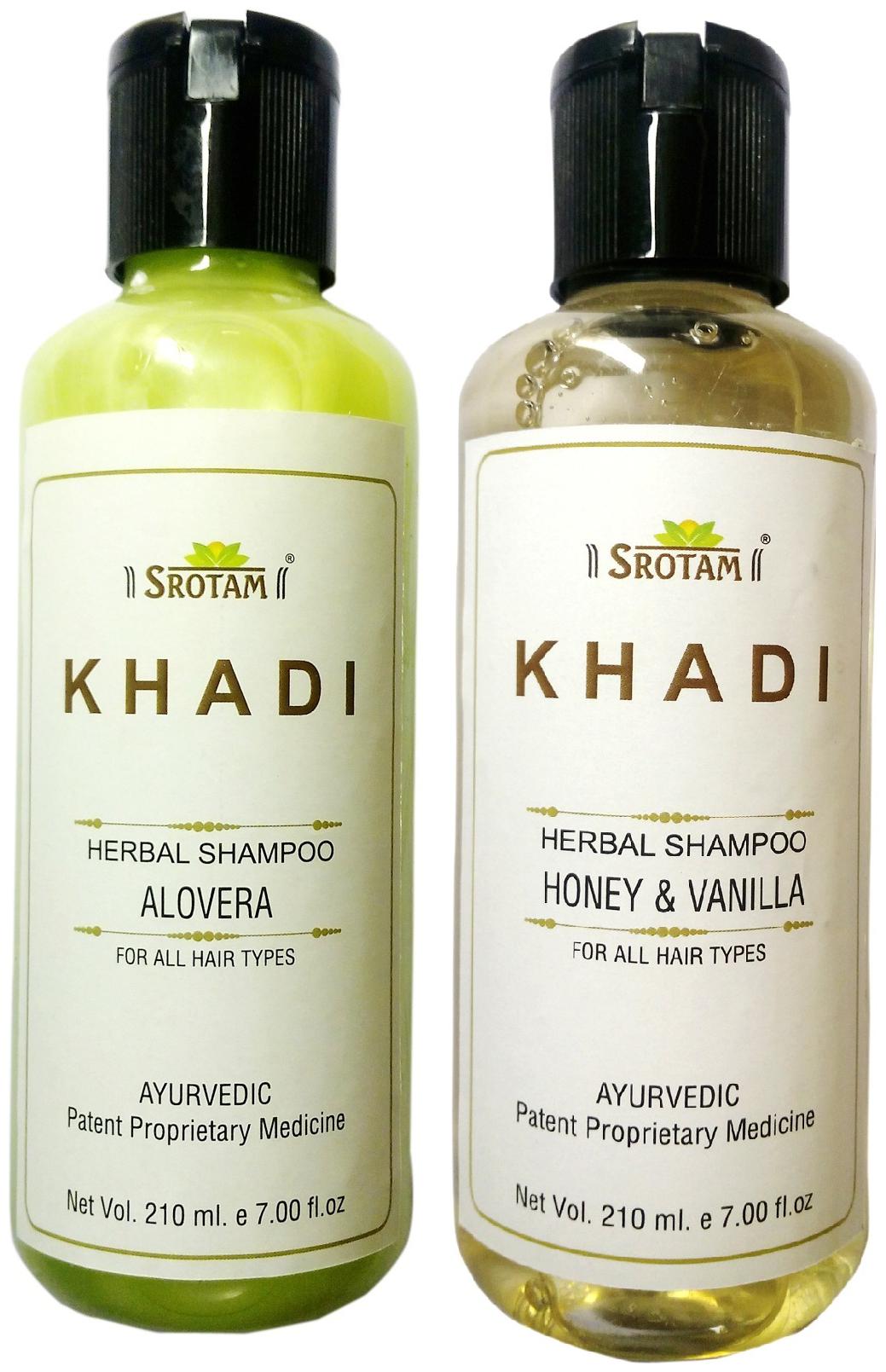 

Srotam Khadi Herbal Aloevera and Honey Vanilla Shampoo 210 ml( Set Of 2 Bottles)