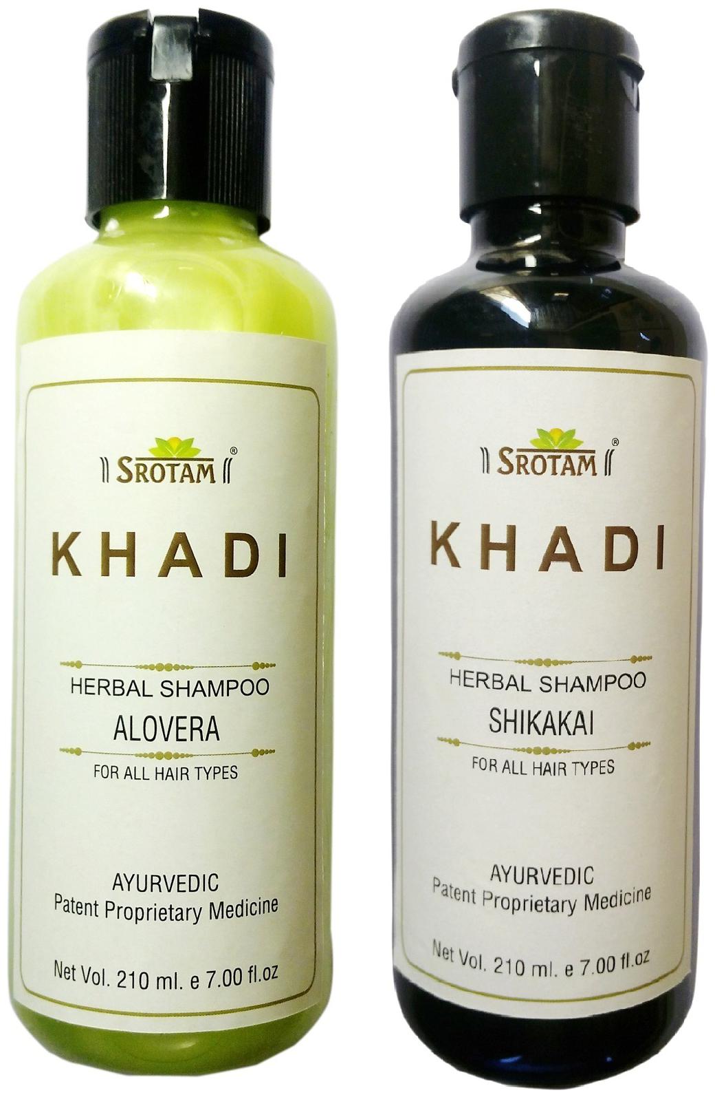 

Srotam Khadi Herbal Aloevera and Shikakai Shampoo 210 ml(Pack of 2)