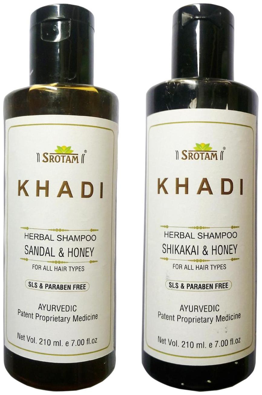 

Srotam Khadi Herbal Sandal Honey And Shikakai Honey Shampoo Sls Paraben Free 210 ml( Set Of 2 Bottles )
