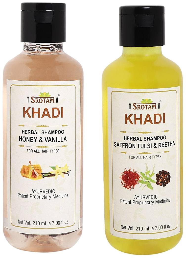

Srotam Khadi Honey Vanilla and Saffron tulsi Reetha Shampoo 210ml (Pack of 2)
