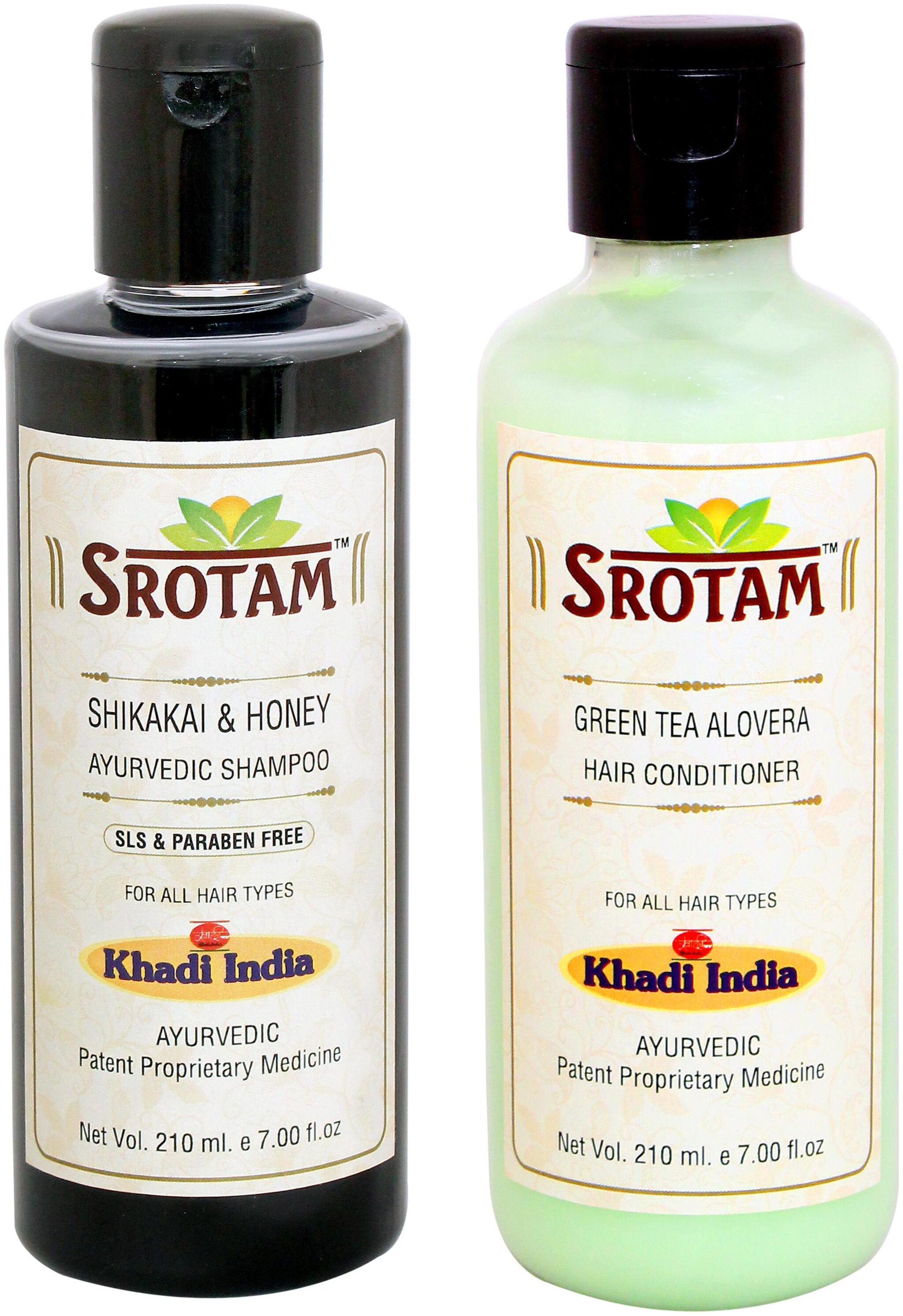 

Srotam Shikakai Honey Shampoo SLS-Paraben Free 210 ml Green Tea Aloevera Conditioner 210 ml
