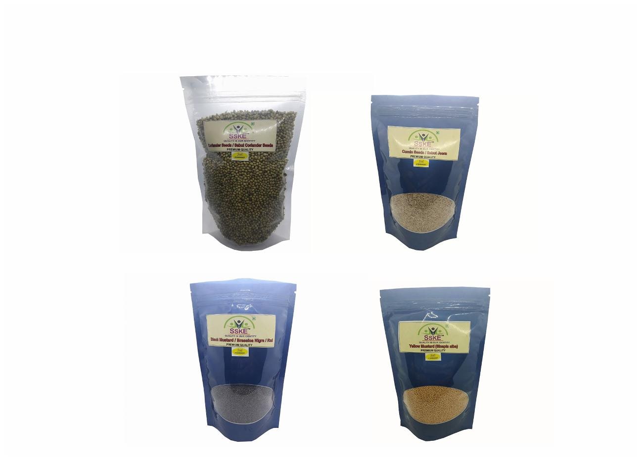 

SSKE Coriander Seed-200g Cumin Seed-200g Black Mustard-200g Yellow Mustard 200 g (Pack of 4)