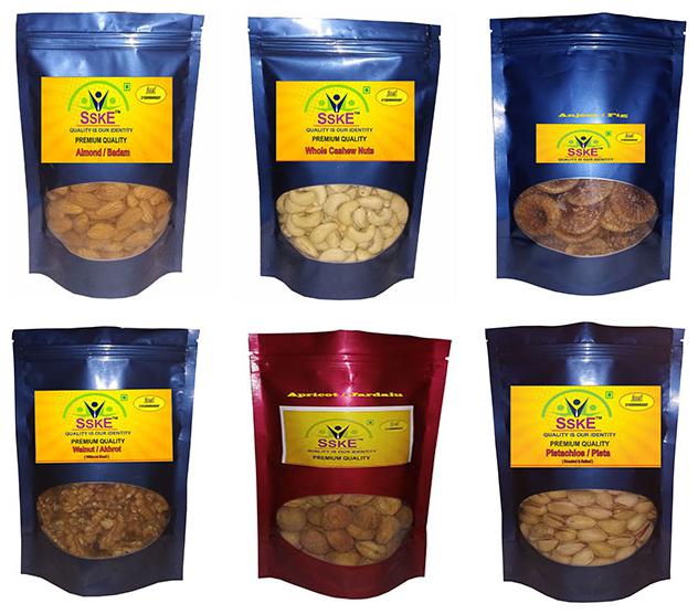 

SSKE Premium W320 Cashew California Almond Roasted Salted Pistachio Kernel Inshell Walnut Without Shell Apricot Anjeer (6 x 250 g)