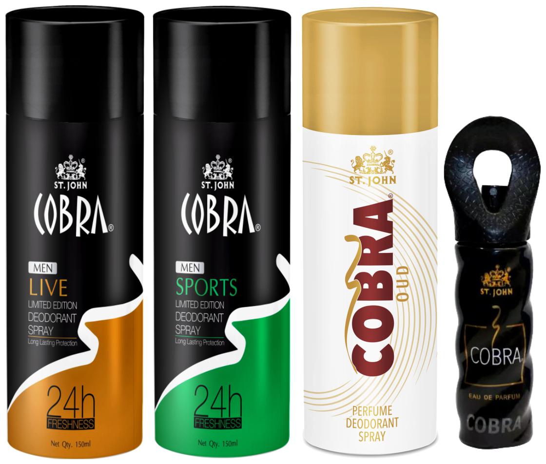 

ST-JOHN Cobra Deo Live 150 ml Sports 150 ml Oud 150 ml Cobra Perfume 30ml (Pack of 4)