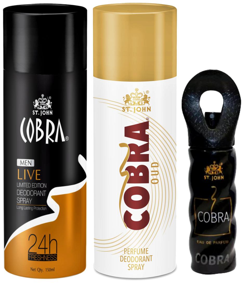 

ST-JOHN Cobra Deo Live 150 ml Oud 150 ml Cobra Perfume 15ml (Pack of 3)