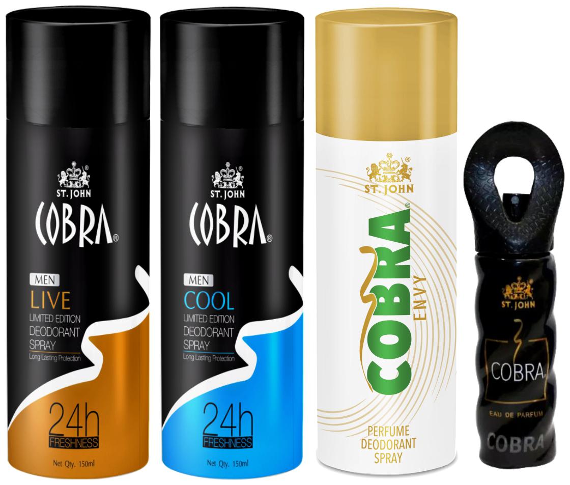 

ST-JOHN Cobra Deo Live 150 ml Cool 150 ml Envy 150 ml Cobra Perfume 30ml (Pack of 4)