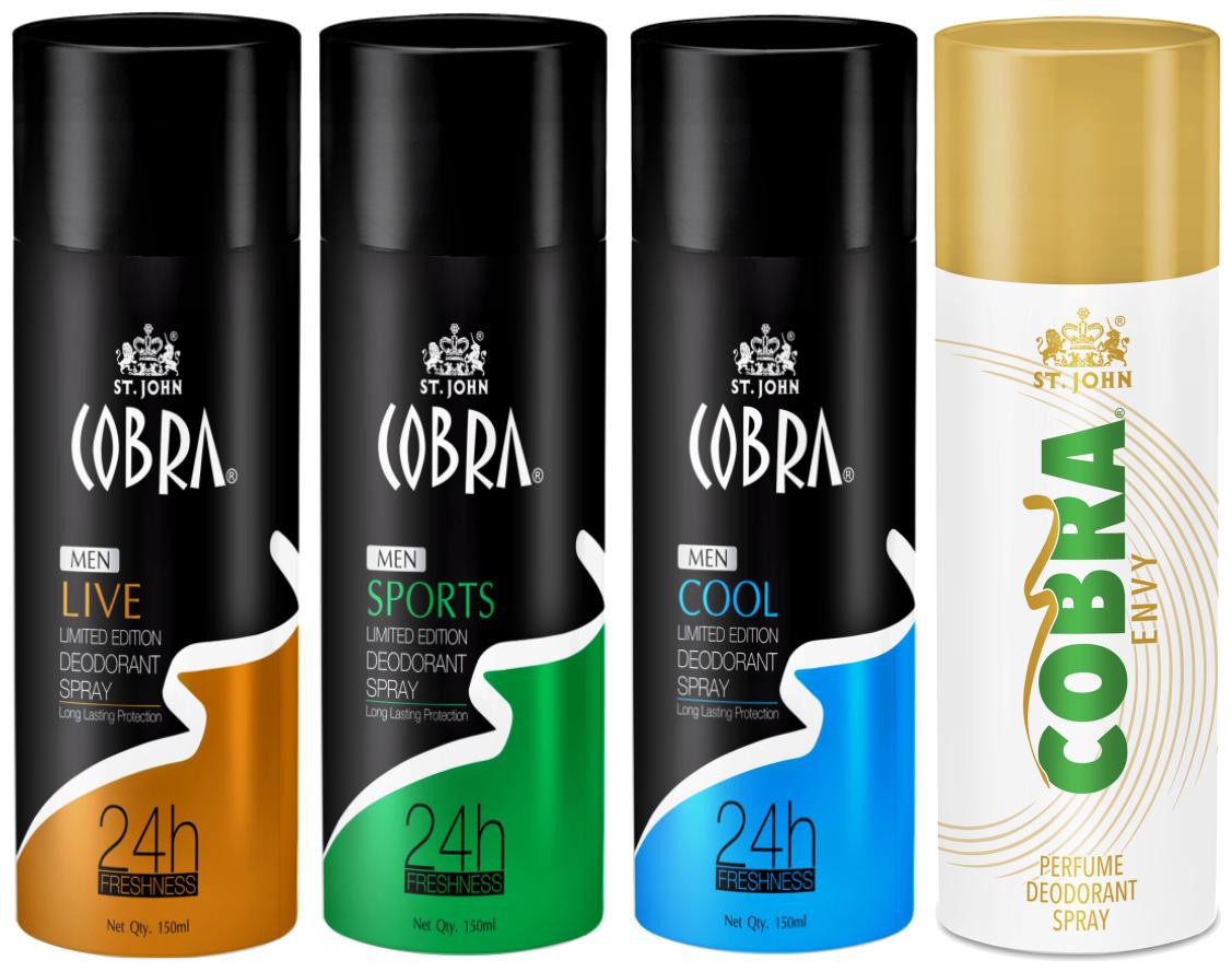 

ST-JOHN Cobra Deo Live 150 ml Cool 150 ml Sports 150 ml Envy 150 ml (Pack of 4)