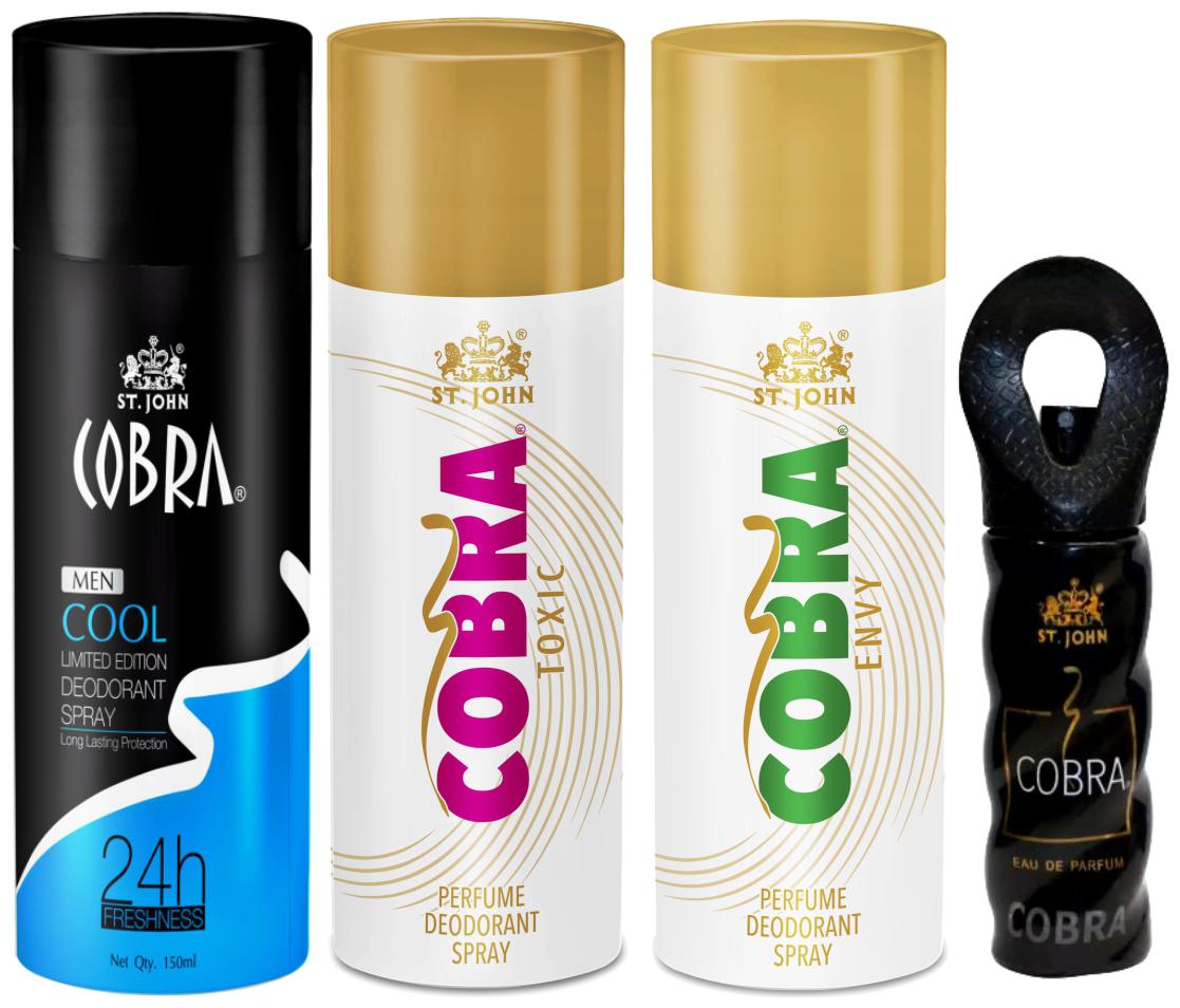 

ST-JOHN Cobra Deo Cool 150 ml Envy 150 ml Toxic 150 ml Cobra Perfume 30ml (Pack of 4)