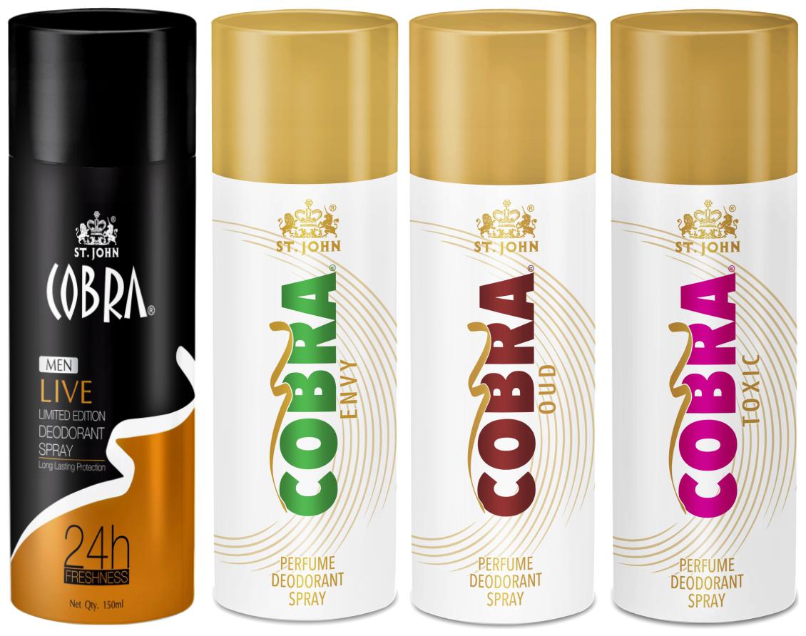 

ST-JOHN Cobra Deo Live 150 ml Envy 150 ml Oud 150 ml Toxic 150 ml (Pack of 4)