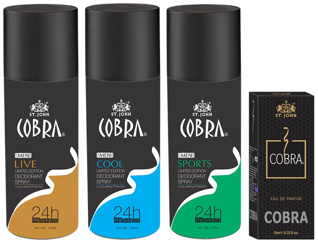 

ST-JOHN Cobra Deo Live 150 ml Cool 150 ml Sports 150 ml Cobra Perfume 30ml (Pack of 4)