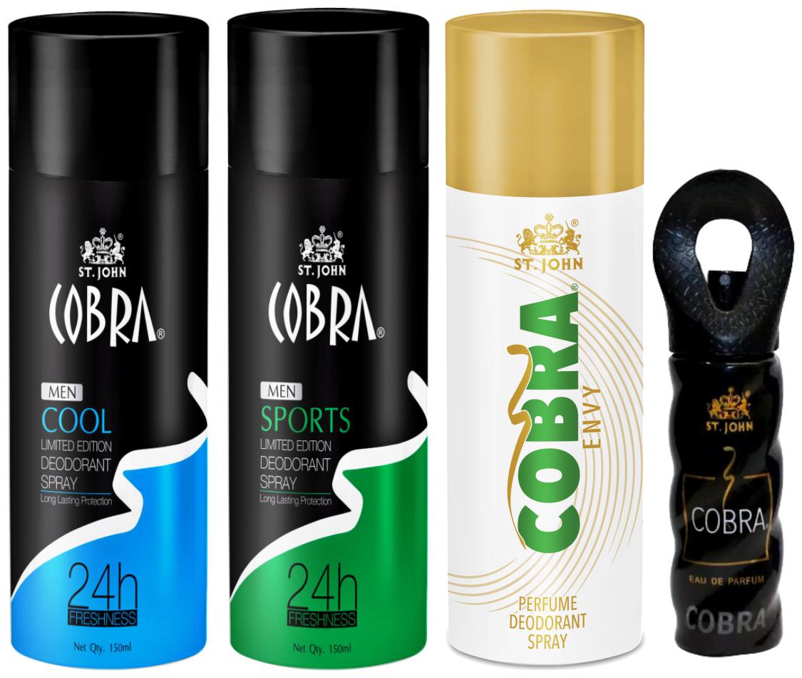 

ST-JOHN Cobra Deo Cool 150 ml Sports 150 ml Envy 150 ml Cobra Perfume 30ml (Pack of 4)