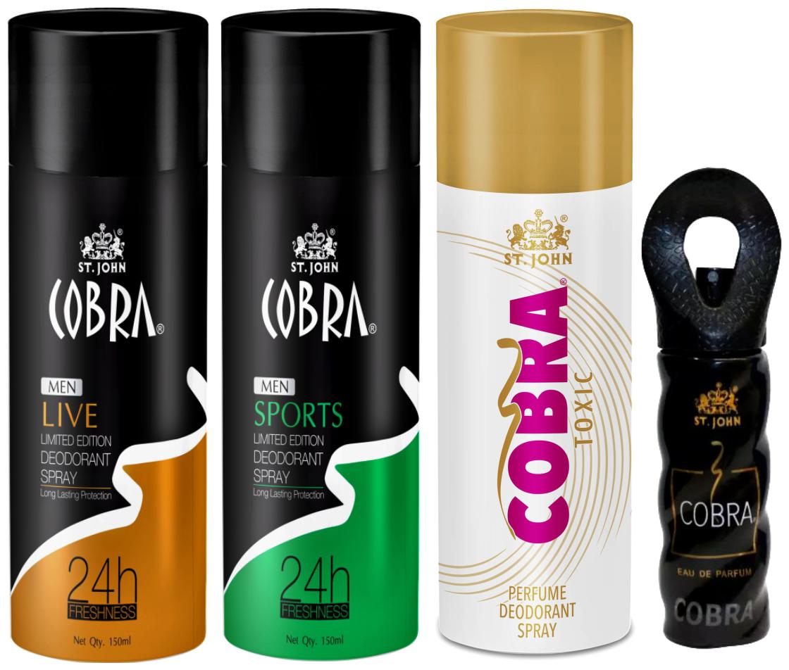 

ST-JOHN Cobra Deo Live 150 ml Sports 150 ml Toxic 150 ml Cobra Perfume 30ml (Pack of 4)