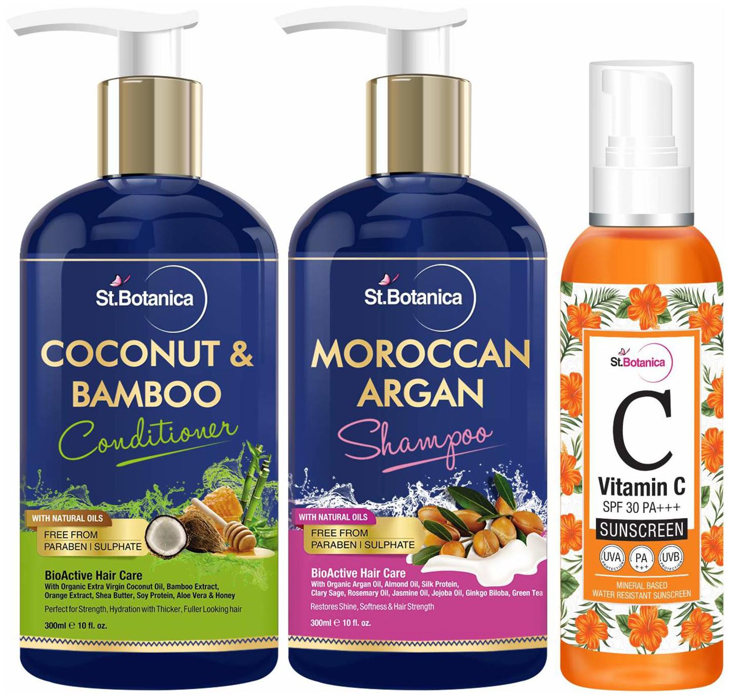 

StBotanica BioActive Care Coconut Conditioner Argan Shampoo 300ml Each Vitamin C Sunscreen SPF 30 120ml