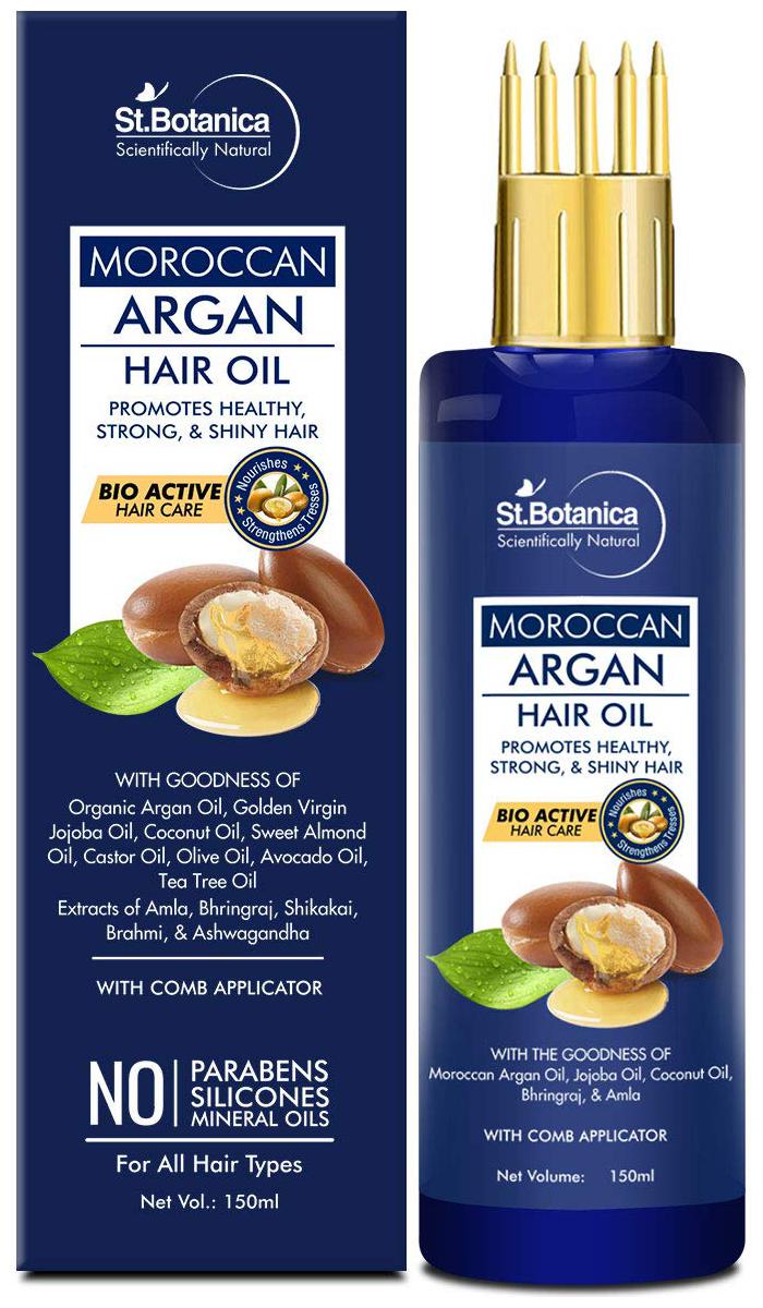 

StBotanica Moroccan Argan Hair Oil With Comb Applicator 150ml - With Goodness Of 19 Oils - Promotes Healthy Long Strong Shiny Hair