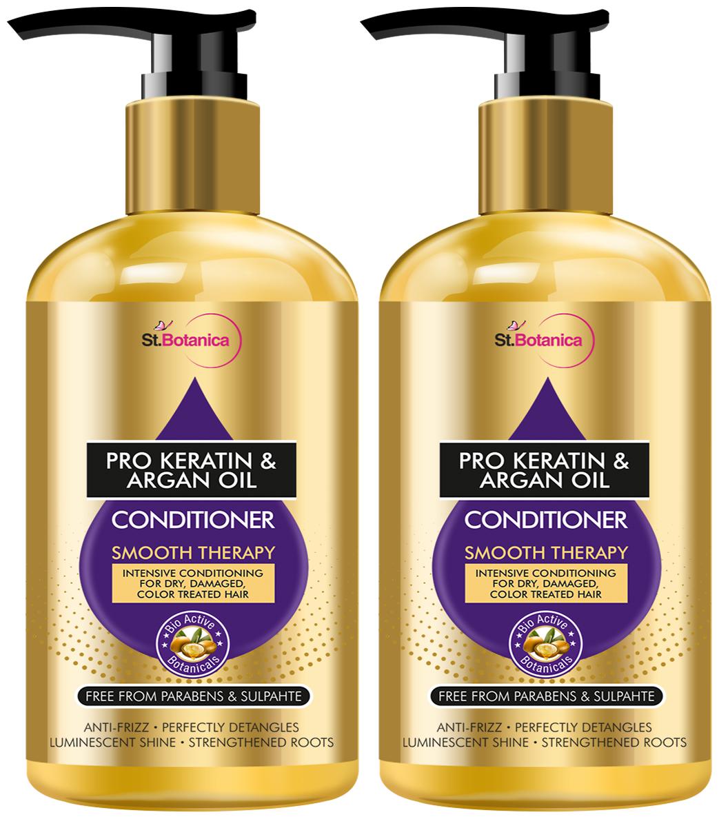 

StBotanica Pro Keratin Argan Oil Smooth Therapy Conditioner 300ml - Intensive Conditioning For Dry Damaged Color Treated Hair No Parabens or SLS Sulphate (Pack Of 2 )