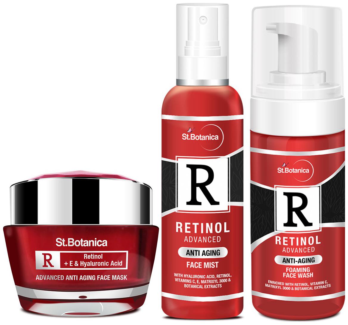 

StBotanica Retinol Anti Aging Face Care Combo Face Mask 50g Face Mist 120ml Face Wash 120ml Pack of 3