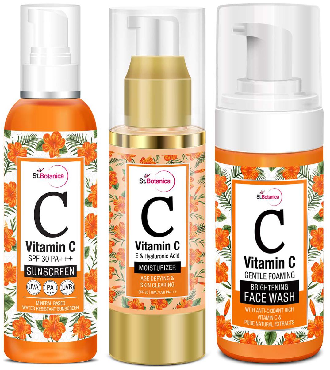 

StBotanica Vitamin C Anti Aging Combo Moisturizer 50ml Sunscreen 120ml Brightening Face Wash 120ml (Pack of 3)