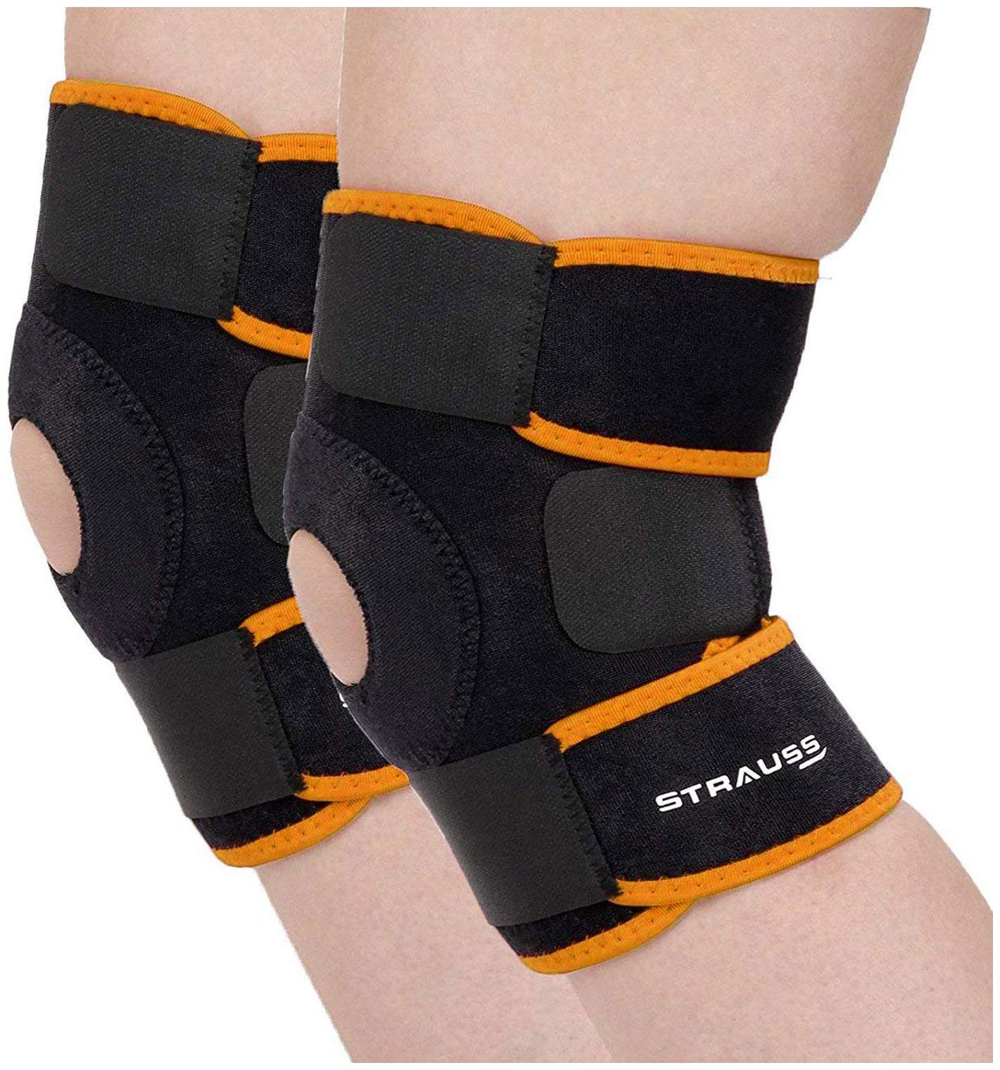 

Strauss Adjustable Knee Support Patella Free Size (Black Orange) (1 Pair)