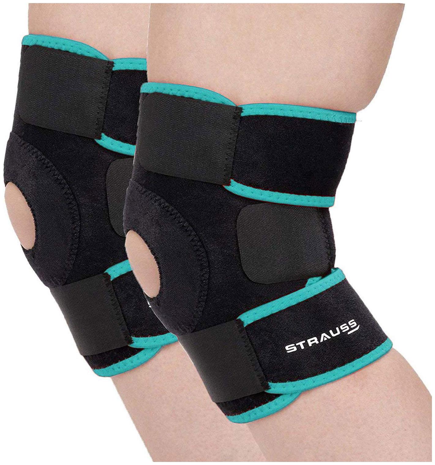 

Strauss Adjustable Knee Support Patella Free Size (Black Blue) (1 Pair)