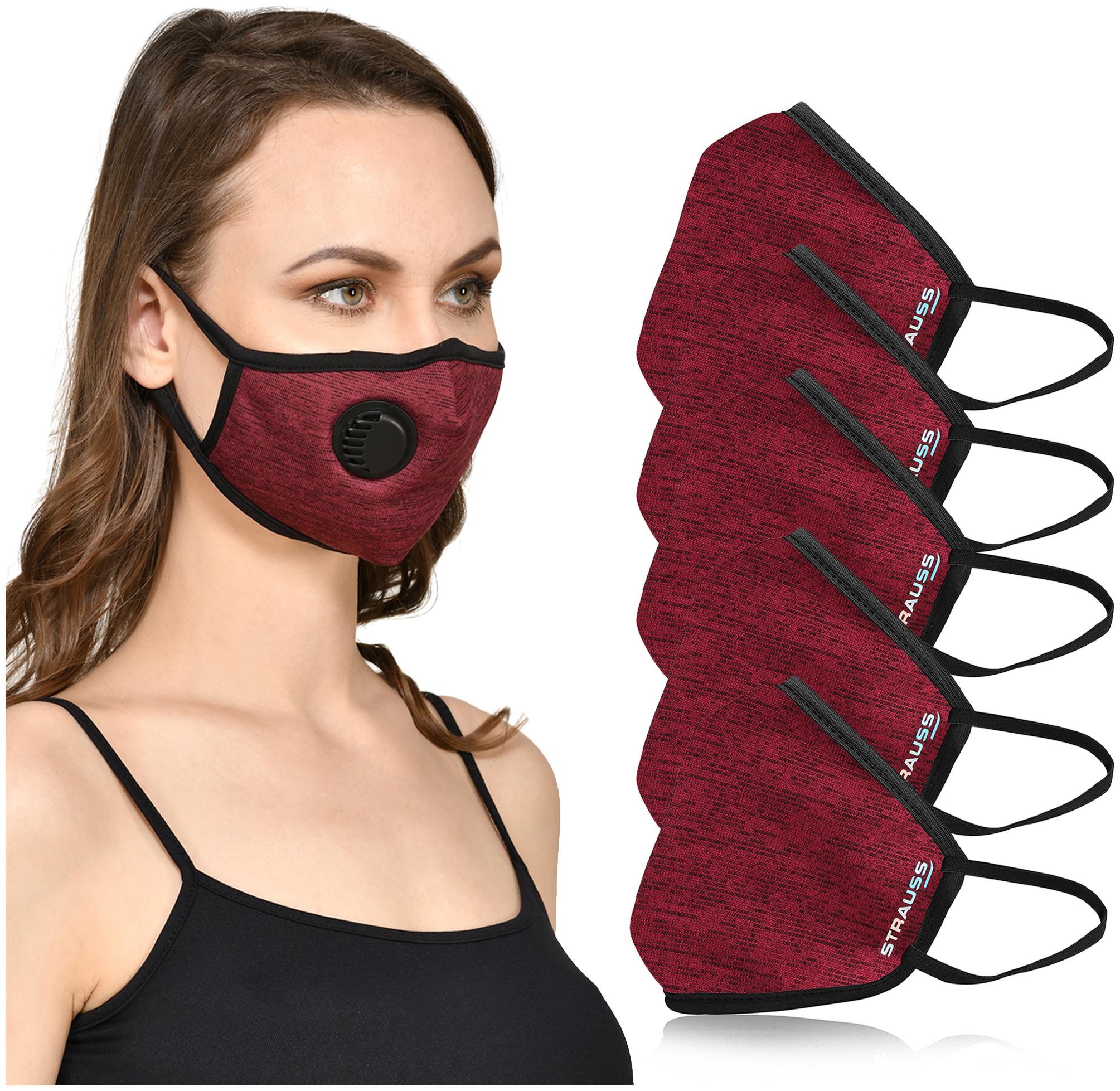 

Strauss Unisex Anti-Bacterial Protection Mask Black Vent Medium (Maroon) Pack of 5
