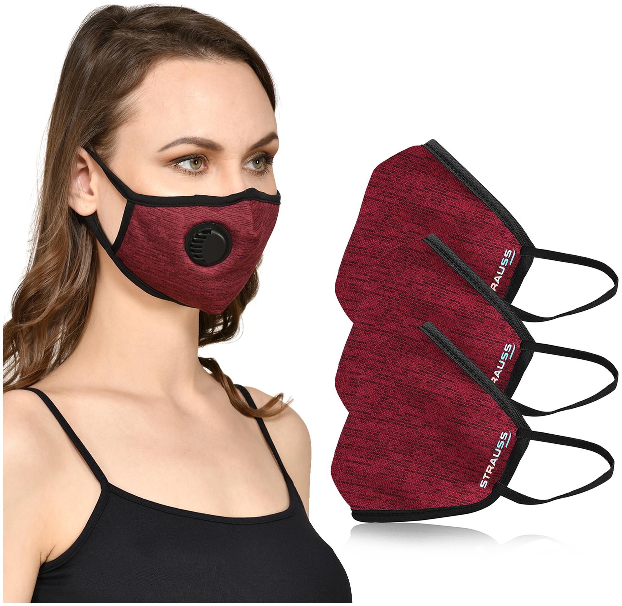 

Strauss Unisex Anti-Bacterial Protection Mask Black Vent Small (Maroon) Pack of 3