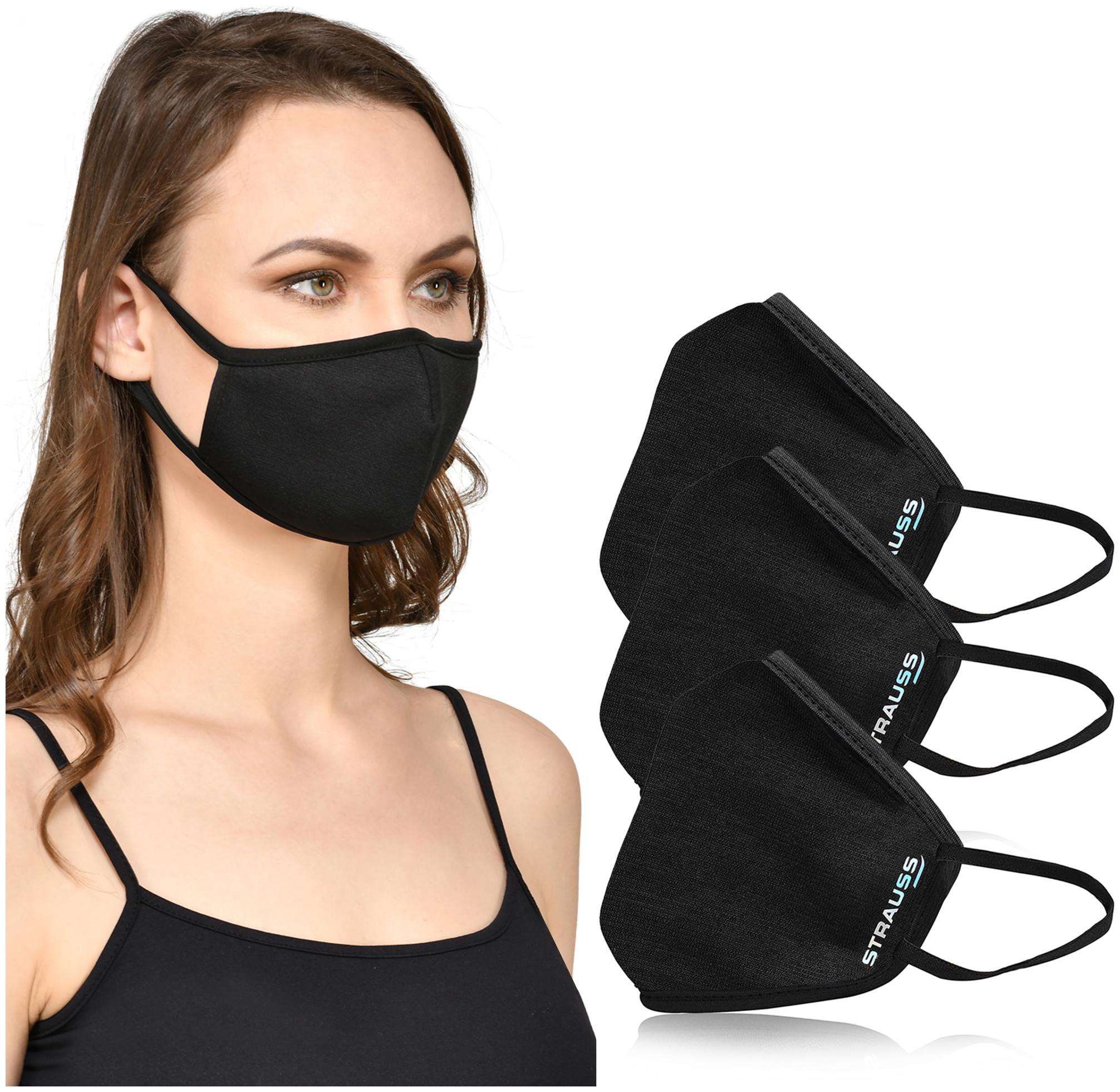 

Strauss Unisex Anti-Bacterial Protection Mask Non Vent Small (Black) Pack of 3
