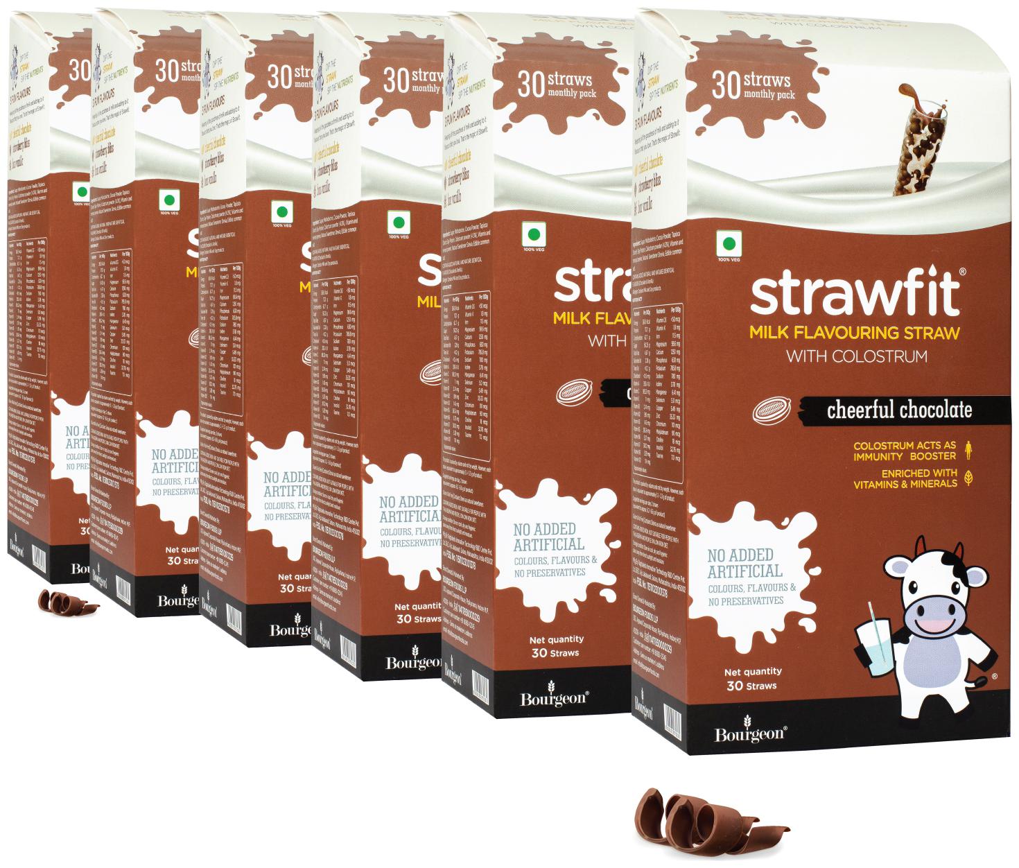 

Strawfit Chocolate Milk Flavoring Straw With Colostrum For Kids Immunity Health And Nutrition 30 Straw 200Gm Pack Of 6