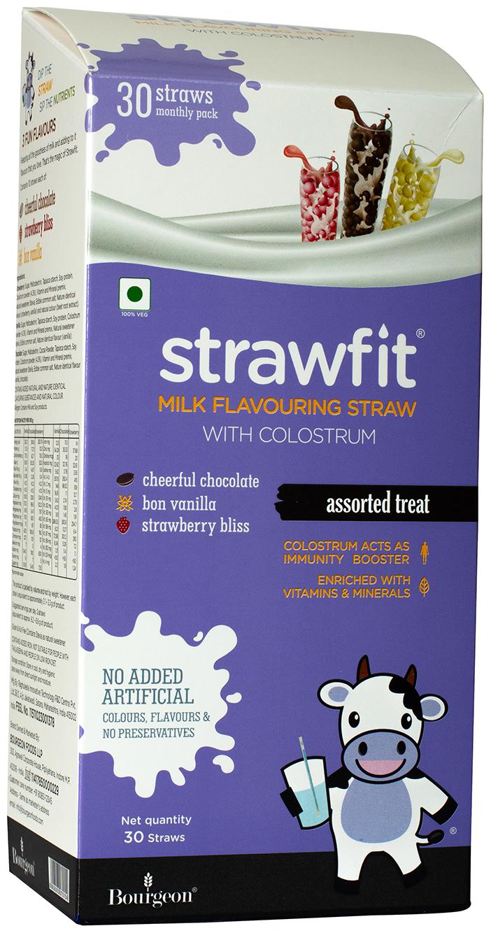 

Strawfit Milk Flavoring Straw With Colostrum 30 Assorted Straws (chocolate vanilla and strawberry) 200g (pack of 1)