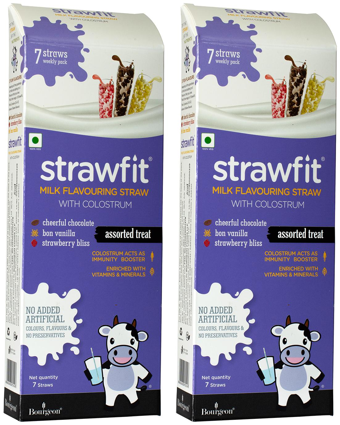

Strawfit Milk Flavoring Straw With Colostrum Assorted Pack of Chocolate Vanilla and Strawberry (14 Straws) 60g (pack of 2)