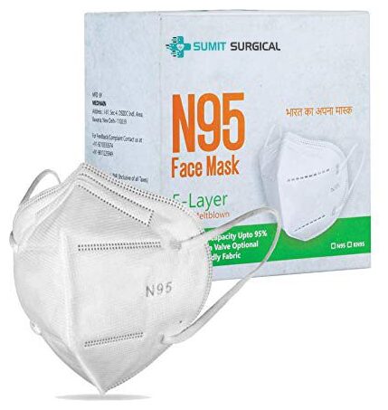 

Sumit Surgical N95 Disposable Double Melt Blown Cotton 98 Filtration Capacity 5 Layered individually Packed Anti Air Pollution Face Mask (Pack of 20)