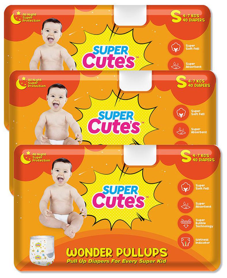 

Super Cute s Wonder Pullups Pant Style Premium Diaper For Superior Absorption S 40 Pieces Each (Set of 3)
