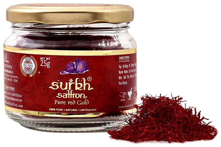 

SURKH Premium Pack - 100 Pure I Natural I Untouched Grade 1 Saffron Kesar 25 g
