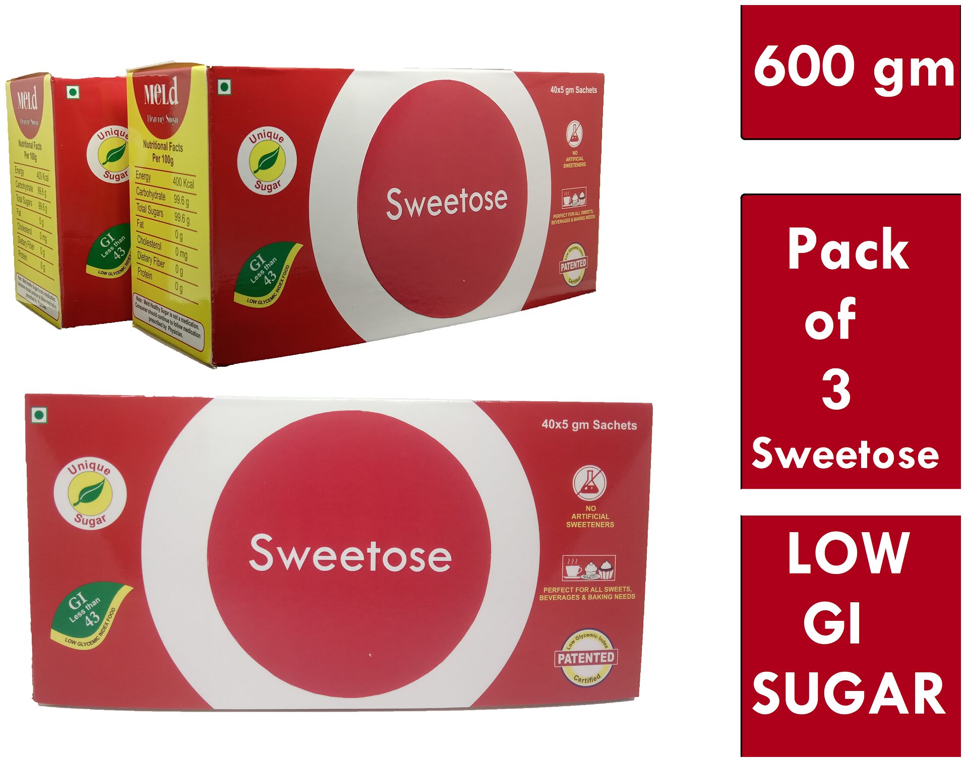 

Sweetose - Low Gi Sugar 200 Gm - Pack Of 3 Each Contains(40 X 5 Gm Sachets)