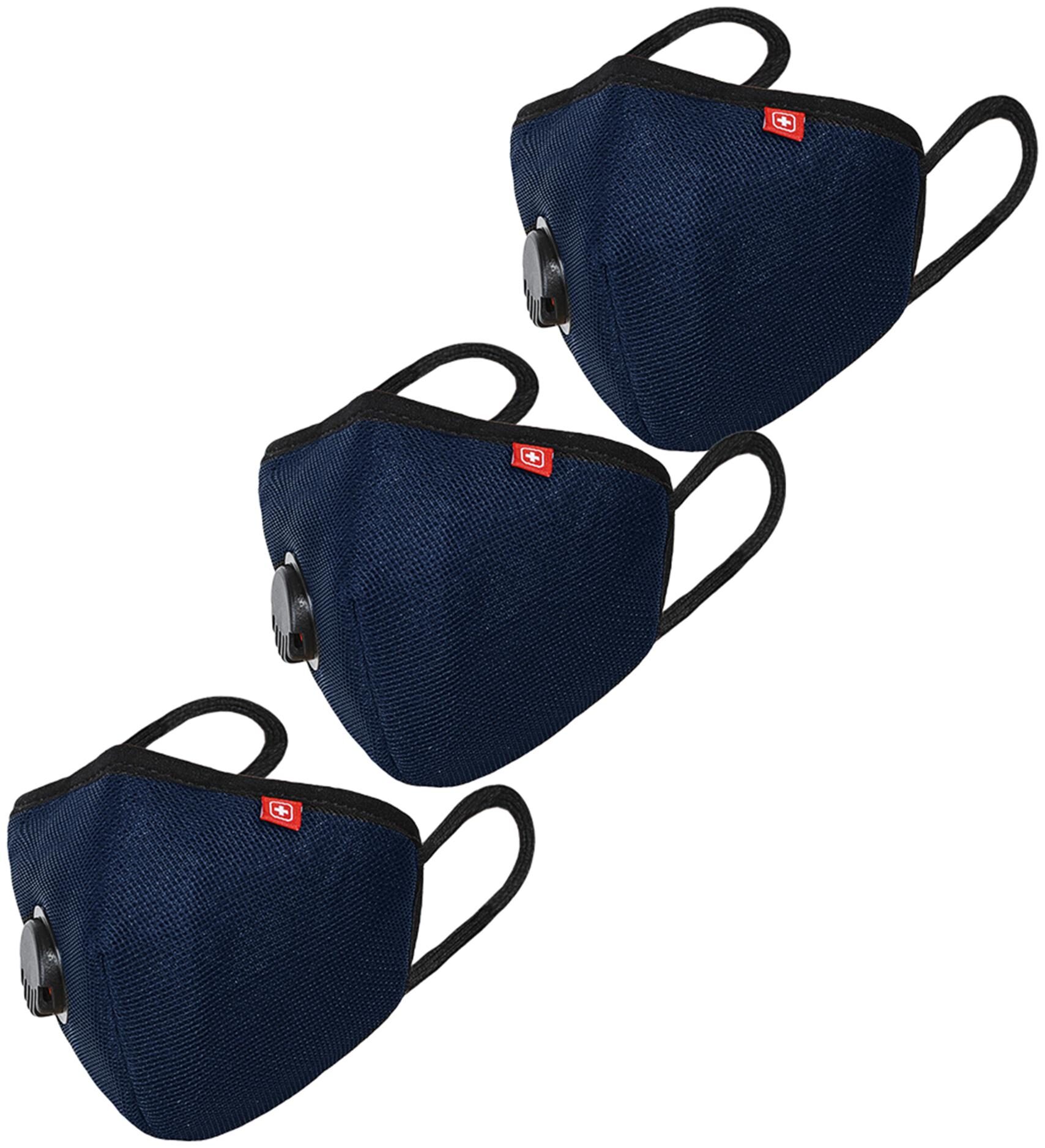 

Swiss Military A95 Blue Mask 3 Layer Multi protection Face Mask With Single Respirator Exhalation Valve Filter Medium Size Blue (Pack of 3)