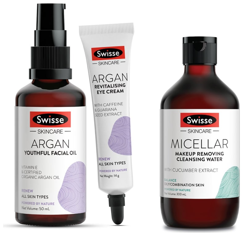 

Swisse Anti Aging Combo Argan Youthful Facial Oil 50 ml Argan Revitalising Eye Cream 14g with Free Micellar Makeup Removing Cleansing Water 300 ml (Pack Of 2)