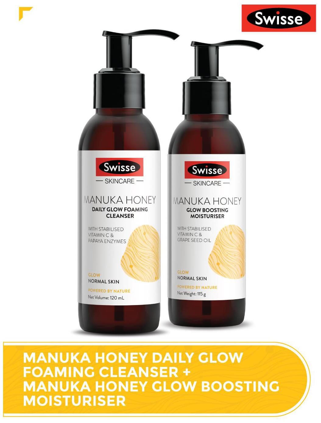 

Swisse Skin brighting combo- Manuka Honey Glow Boosting Moisturiser 115g Manuka Honey Daily Glow Foaming Cleanser 120ml(Pack of 2)